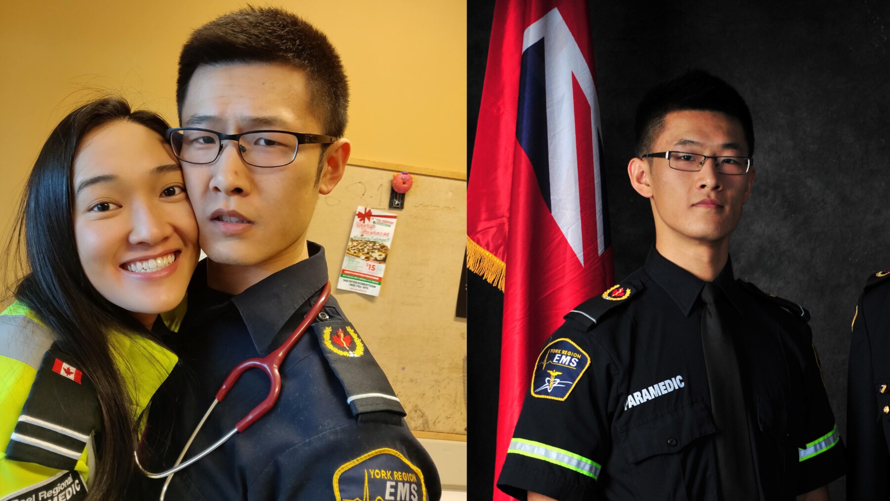 Don Chen in emergency service uniforms with his wife