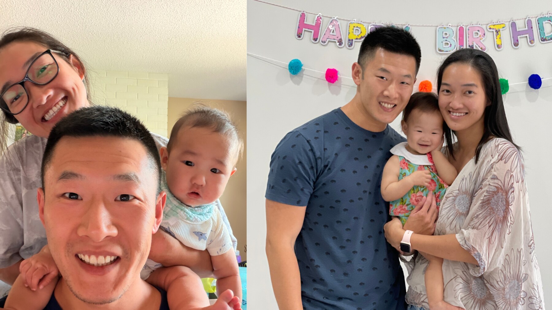 A collage of Don Chen with his wife and young child
